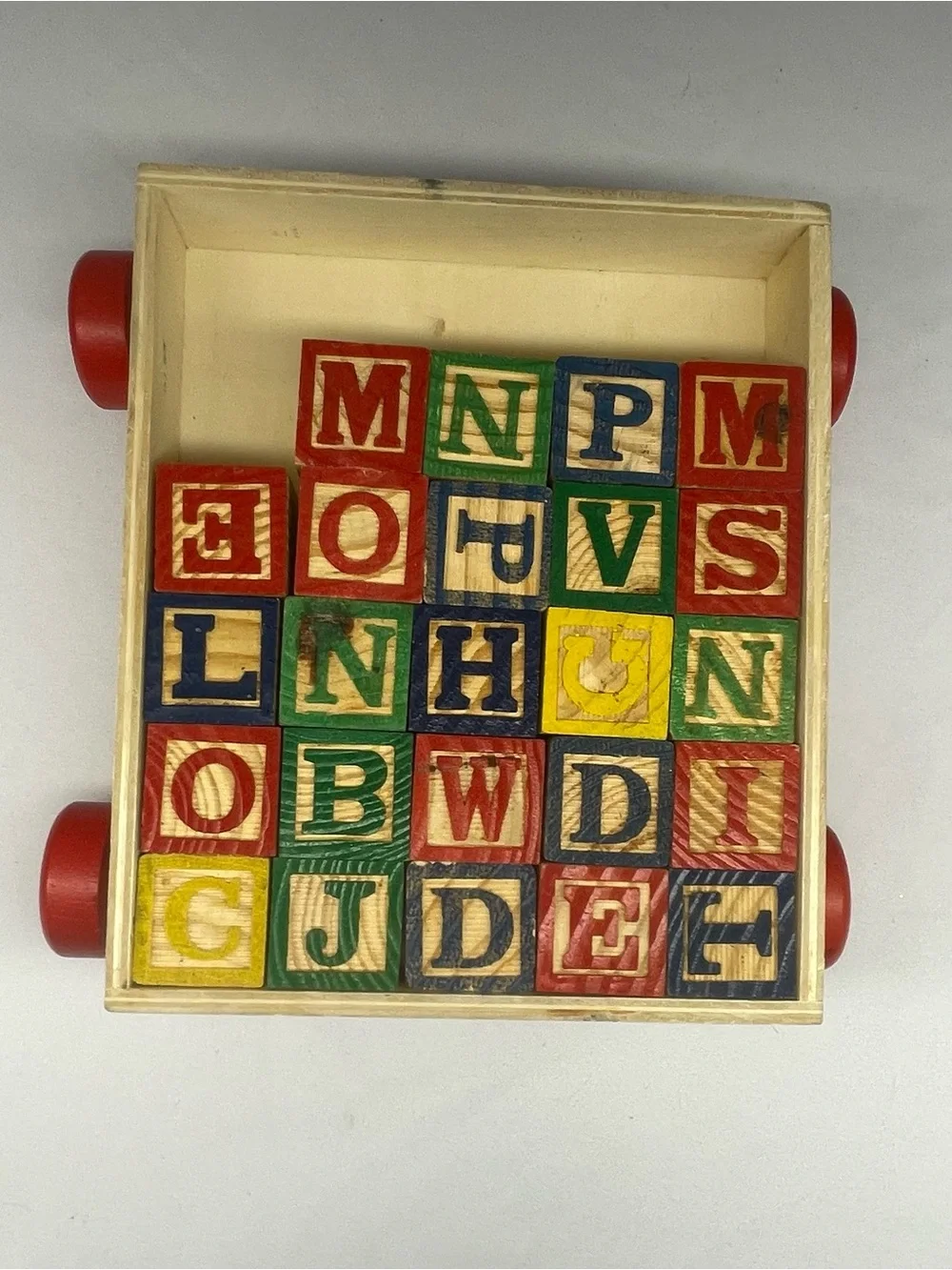 Wooden Alphabet Pull Wagon with Colorful Letter Blocks - Red Wheels